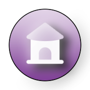 The image displays a stylized icon of a house within a circular frame, commonly used to represent a real estate or property listing.
