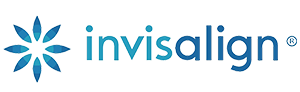 The image displays a logo with the text 'Invisalign' prominently featured, accompanied by the word 'invision' in a smaller font and a stylized graphic resembling a sun or flower with multiple petals.